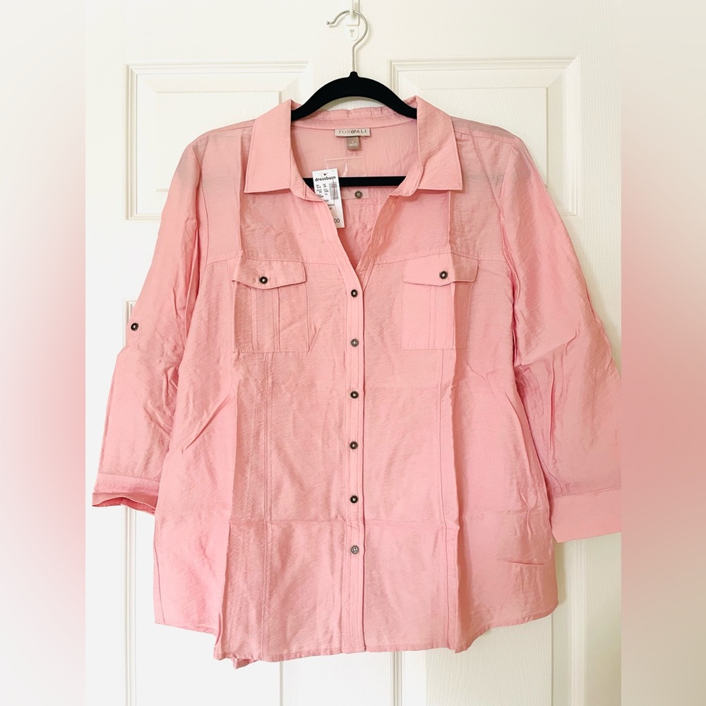 Roz & Ali Pink Button-Down Shirt Soft Feminine Everyday Blouse
